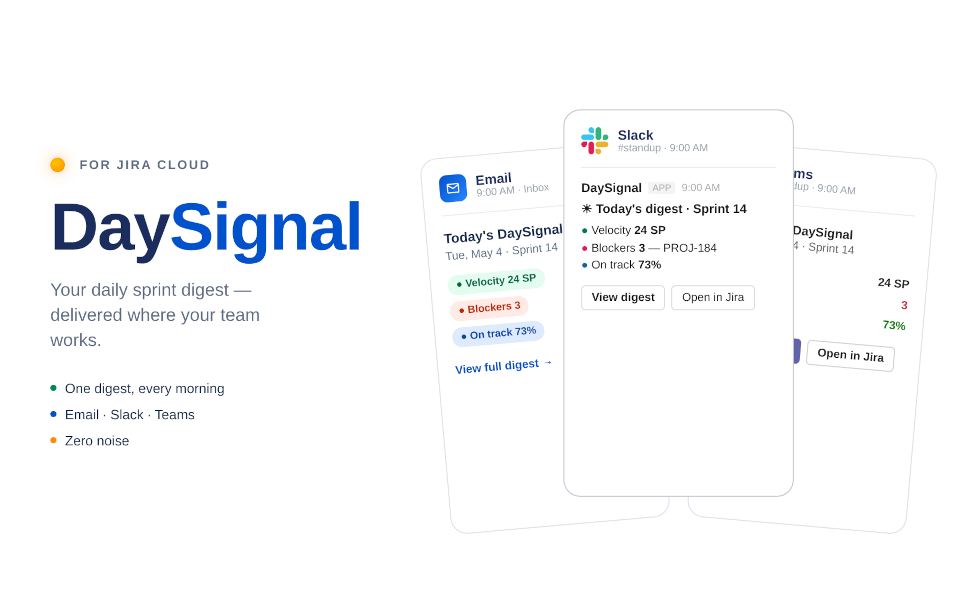 DaySignal — Your daily sprint digest delivered to Email, Slack, or Microsoft Teams