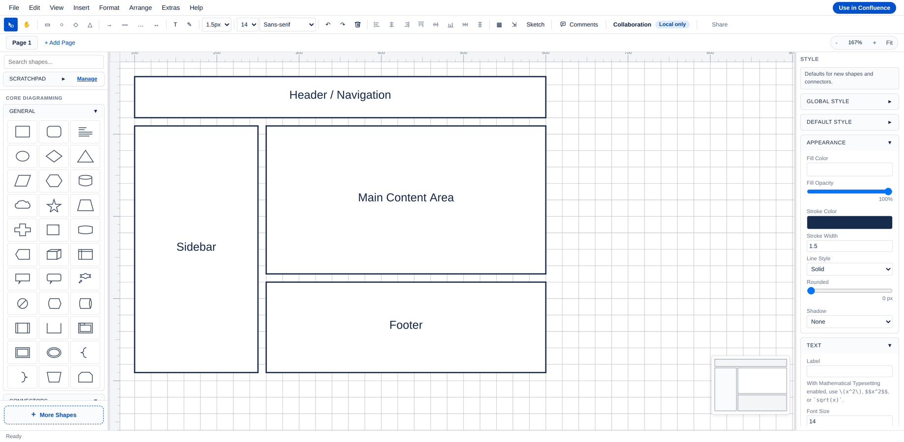 Wireframe diagram in Diagram.now — desktop and mobile UI primitives